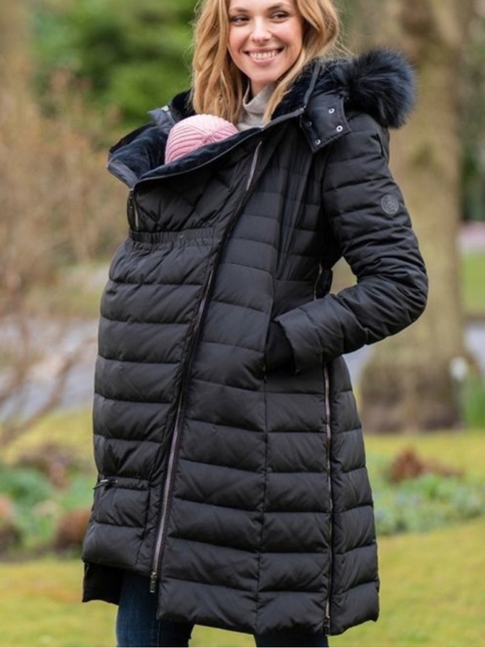 Seraphine Monika 3-in-1 Maternity Babywearing Belted Puffer Coat Black Size US 6